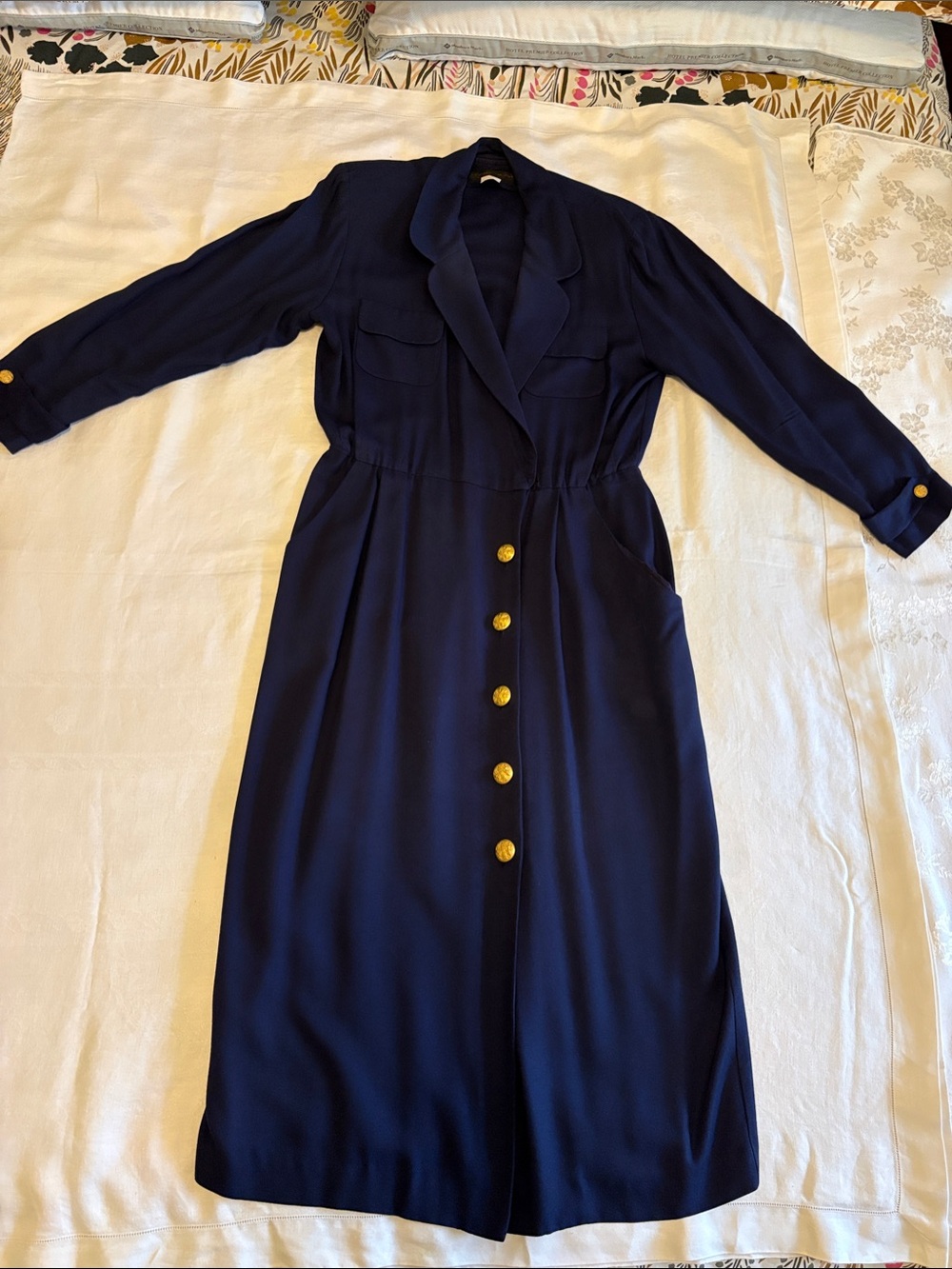 Donna Ricco Navy Maxi Dress with Gold Buttons